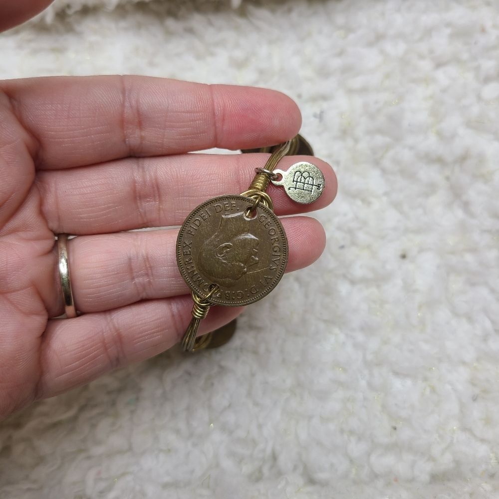 Bourbon and Bowties Stamped Coin‎ Wire Wrapped Bangle Bracelet